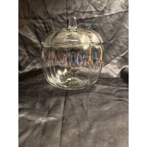 Vintage 70’s Anchor Hocking Clear Glass Pumpkin Candy/Cookie Jar With Lid